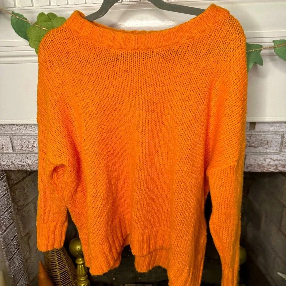 Aerie bright orange creamsicle wool sweater women’s xs oversized chunky knit